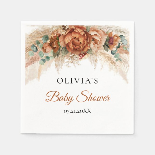 Boho tropical terracotta burgundy rust Babydusch Pappersservett (Framsidan)