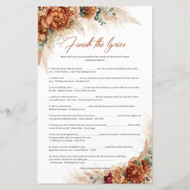 Boho tropical terracotta pampas Avslutar Lyric (Framsida)