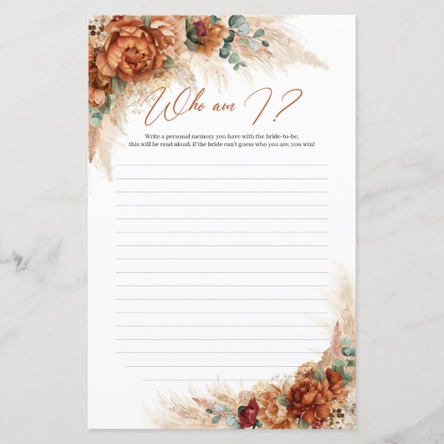 Boho tropical terracotta pampas rosty Vem är jag? (Framsida)