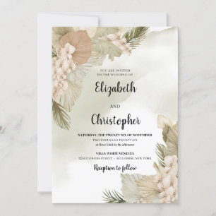 Boho Tropical Torcal Handflatan Lövs Vit ros Orchi Inbjudningar