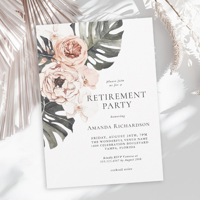 Boho Tropical Watercolor Blommigt Pension Party Inbjudningar (Available as printed and paperless digital download!)