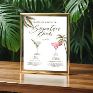 Boho Tropical Watercolor Namnteckning Drinks Bröll Poster