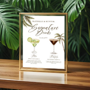Boho Tropical Watercolor Namnteckning Drinks Bröll Poster