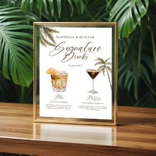 Boho Tropical Watercolor Namnteckning Drinks Bröll Poster