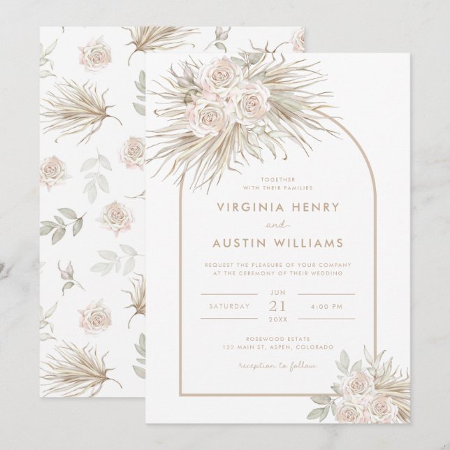 Boho Tropical Watercolor Wedding bjudande Inbjudningar (Fram/baksida)