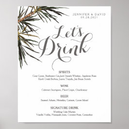 Boho Tropical Wedding Bar Meny Skylt Poster (Matta