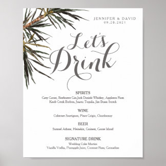 Boho Tropical Wedding Bar Meny Skylt Poster (Matta