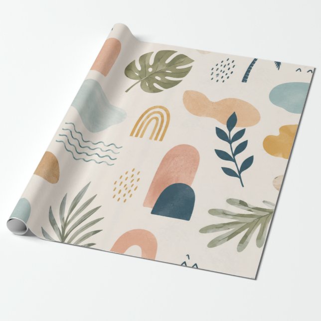 Boho Tropisk Abstrakt  Presentpapper (Utrullad)