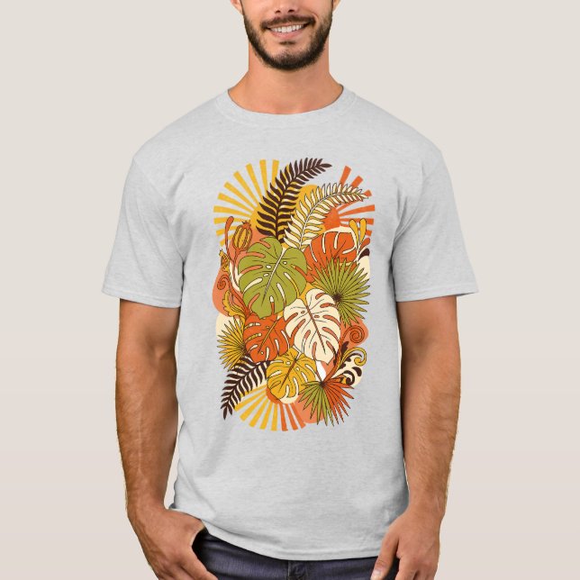 Boho Tropisk Botanisk Växter T-Shirt (Framsida)