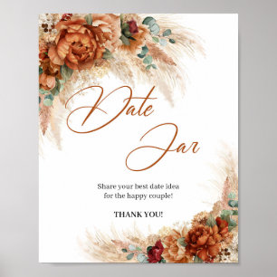 Boho tropisk koppar blomster pampas gräs Datum kru Poster