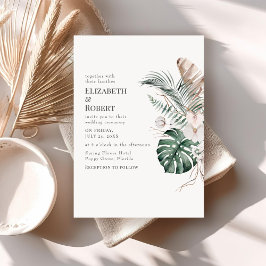 Boho Tropisk Orkidé och Monstera Bröllop Inbjudningar
