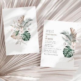 Boho Tropisk Orkidé och Monstera Bröllop Inbjudningar