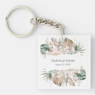 Boho Tropisk Orkidé och Monstera Nyckelring