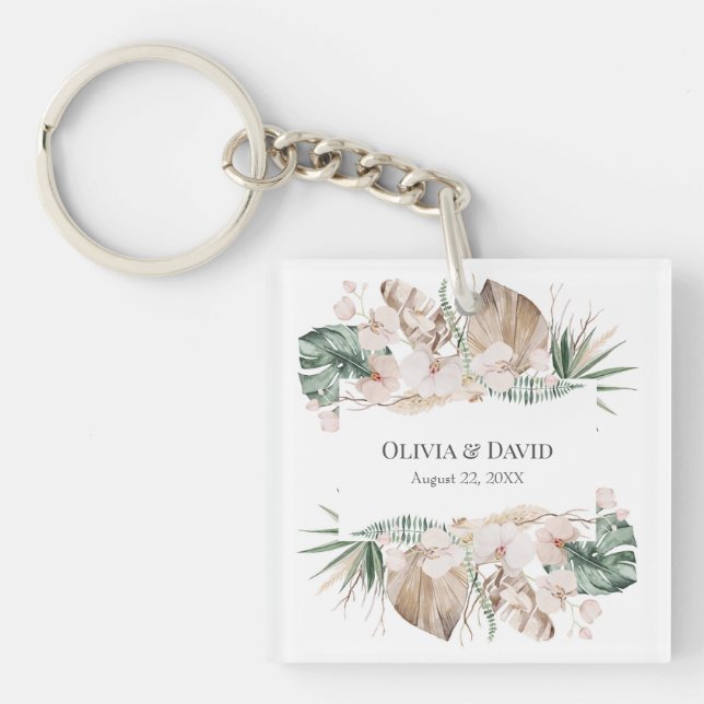 Boho Tropisk Orkidé och Monstera Nyckelring (Framsidan)