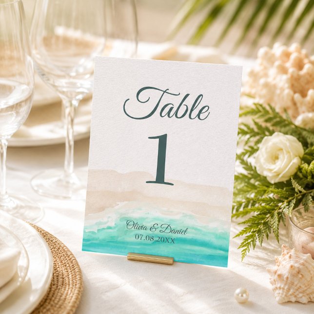 Boho Tropisk Strandbröllop Bord Nummer Kort (Boho Tropical Beach Wedding Table Number Card)