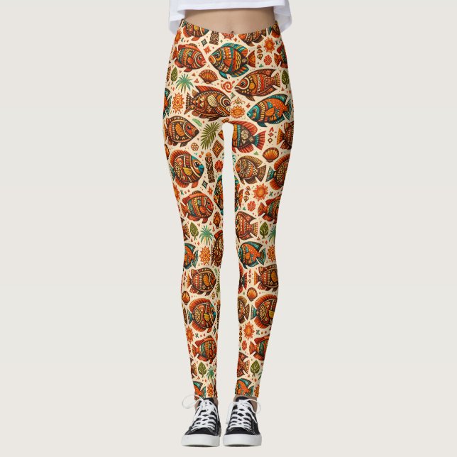 Boho Tropiska Fiskar Leggings (Framsida)
