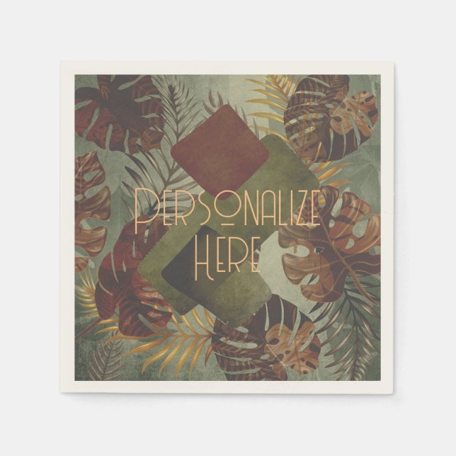 Boho tropiska monstera handflatan löv 70:e sommare pappersservett (Framsidan)