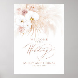 Boho Tropiskt Blommigt Elegant Bröllop Välkomstsky Poster