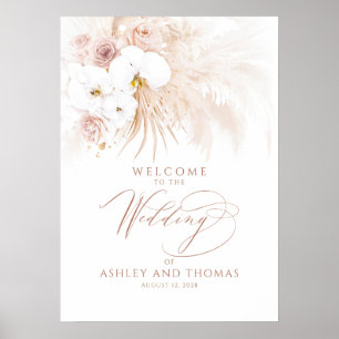 Boho Tropiskt Blommigt Elegant Bröllop Välkomstsky Poster