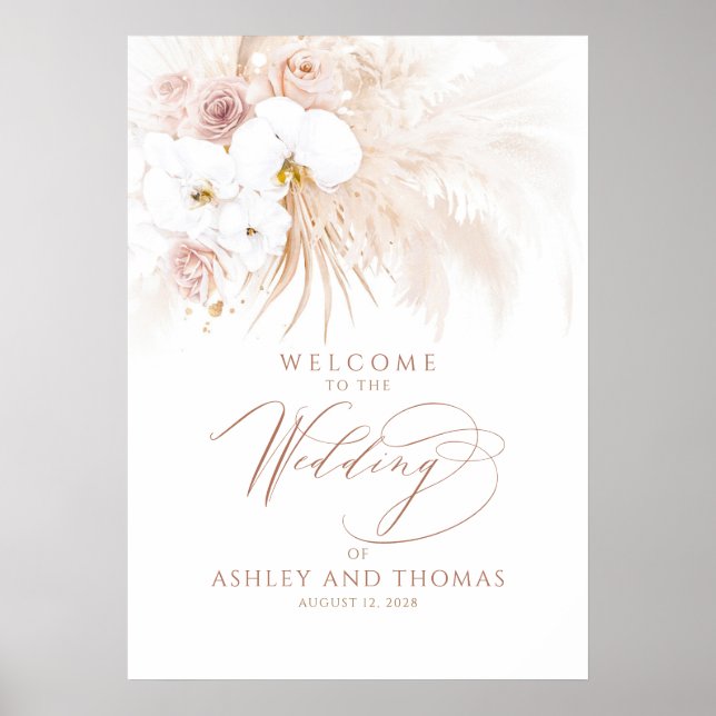 Boho Tropiskt Blommigt Elegant Bröllop Välkomstsky Poster (Framsidan)