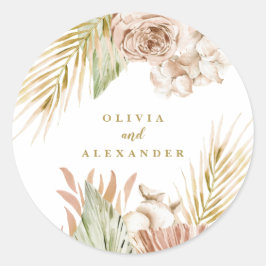 Boho Tropiskt Blommigt och Palm Bröllop Runt Klistermärke