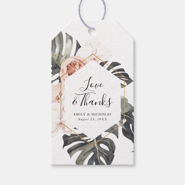 Boho Tropiskt Blommotiv | Bröllop Presentetikett (Framsidan)