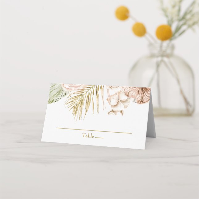 boho Tropiskt Blommotiv och Palmbröllop Placeringskort (Framsida)