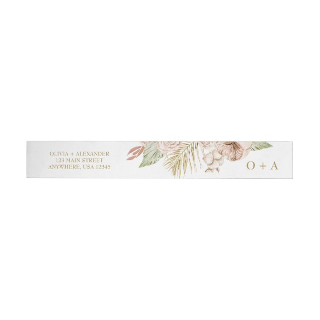 Boho tropiskt blomster Pampas och torkade blommor Etikettband (Individual)