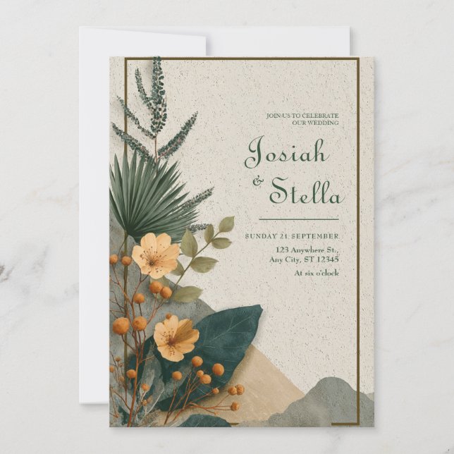Boho Tropiskt Palmblad Terrakotta Blommig Bröllop Inbjudningar (Framsida)
