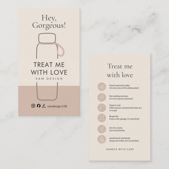 Boho Tumbler Care Card Social Media Handle Visitkort (Fram/baksida)