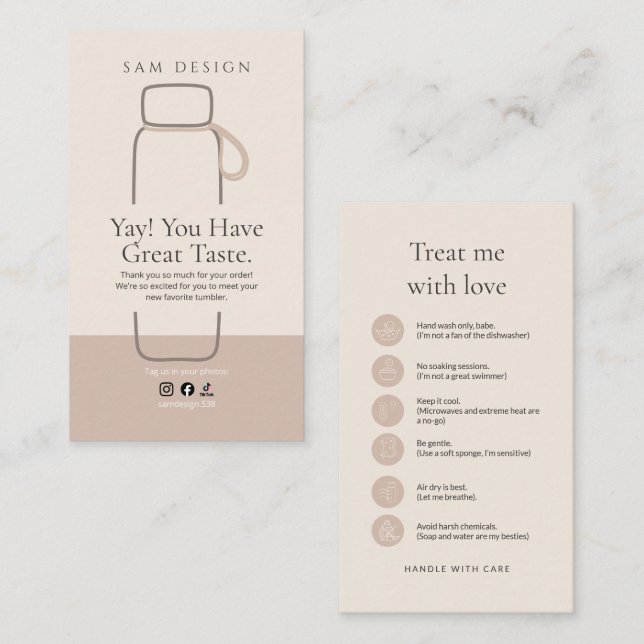 Boho Tumbler Instruction Package Insert Visitkort (Fram/baksida)