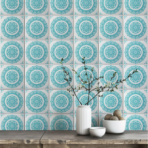 Boho Turcos teal blue Mandala-blomman Kakelplatta