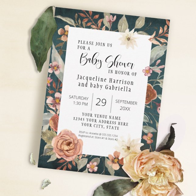 BOHO Turkvoise Fall Autumn Blommigt Girl Baby Show Inbjudningar (Skapare uppladdad)
