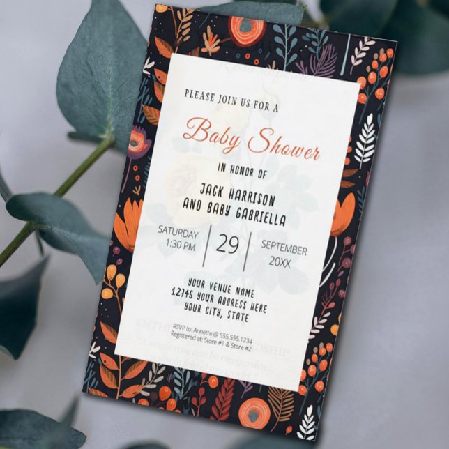 BOHO Turkvoise Fall Autumn Blommigt Girl Baby Show Inbjudningar (Skapare uppladdad)