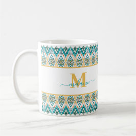Boho Turkvoise Mustard Ethnic Abstrakt Monogram Kaffemugg