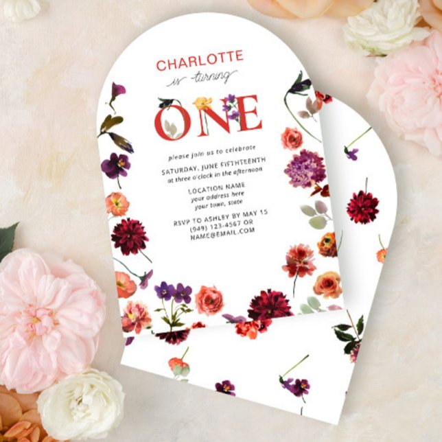 Boho Turning One 1st Birthday Blommigt Watercolor Inbjudningar (Skapare uppladdad)