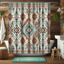 Boho Turquoise Western Shower Curtains, Home Decor