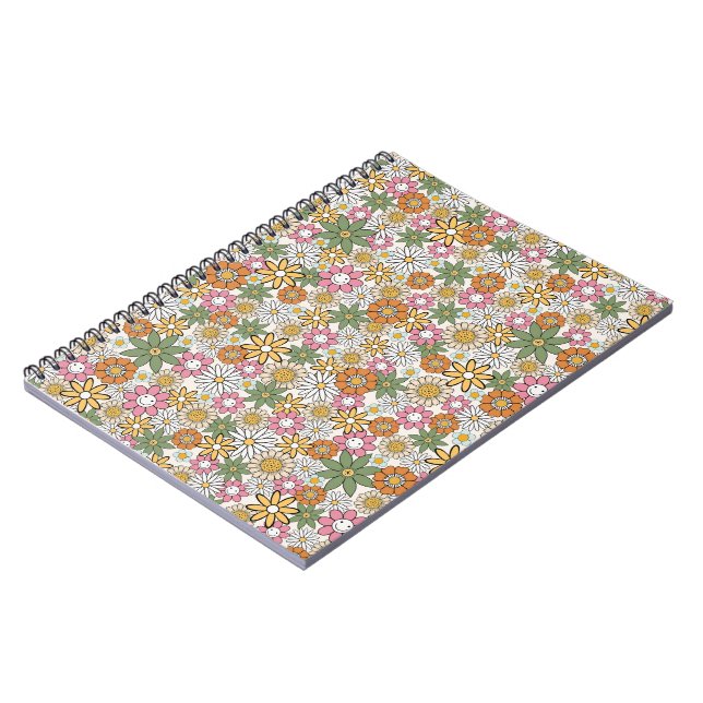 Boho Tusenskönor Blommor 70-Talets Groovy Blommoti Anteckningsbok (Vänstra Sidan)