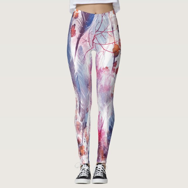 Boho Twigs och Feathers: Fashionable Artwork Leggings (Framsida)