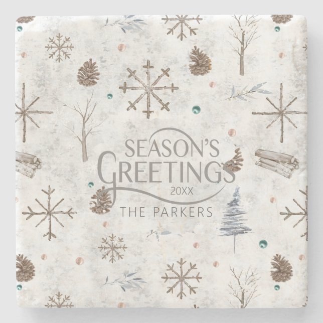 Boho Twigs & Pinecone, julnummer 986 Stenunderlägg (Framsidan)