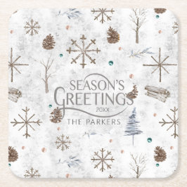 Boho Twigs & Pinecone, julnummer 986 Underlägg Papper Kvadrat