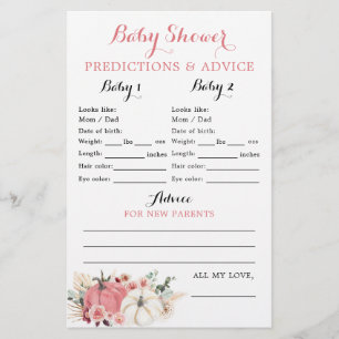 Boho Twin Rosa and White Pumpkin Baby Shower Card