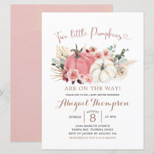 Boho Twin Rosa and White Pumpkin Baby Shower Inbjudningar