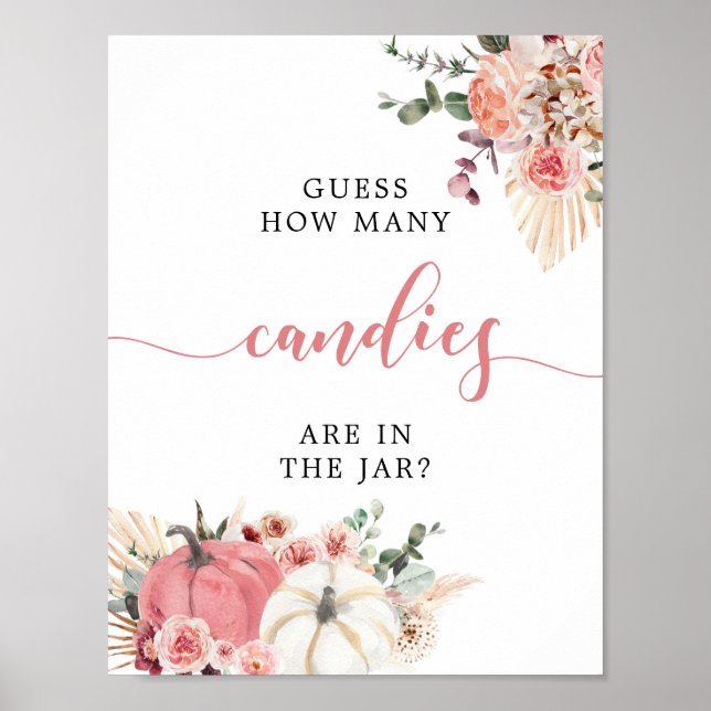 Boho Twin Rosa White Pumpkin Baby Shower Hur många Poster (Framsidan)