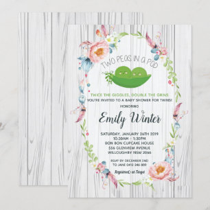 Boho Two äras in a Pod Twillingars Baby Shower Inbjudningar