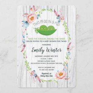 Boho Two äras in a Pod Twillingars Baby Shower Inbjudningar