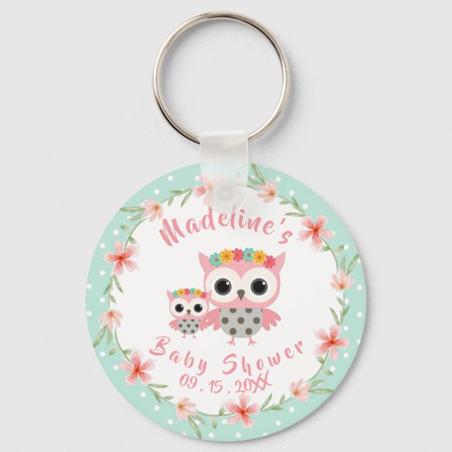 Boho Uggla Baby Shower Keychain Nyckelring (Framsida)