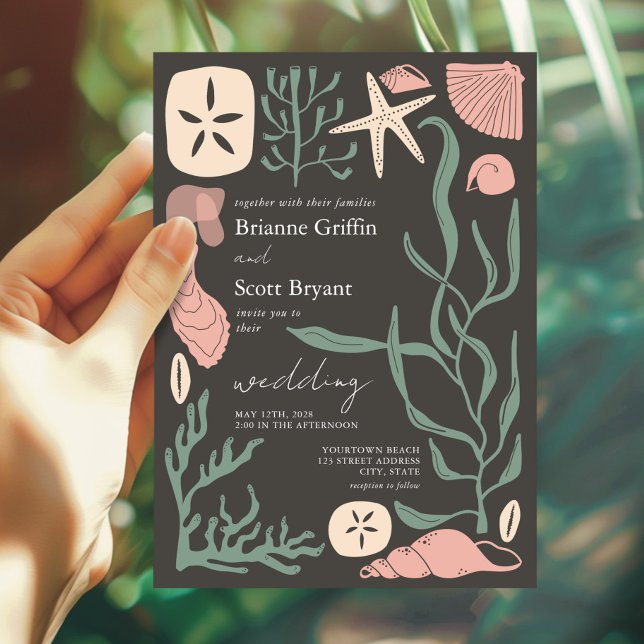 Boho under Sea Mörk Nautical Bröllop Inbjudningar (Skapare uppladdad)