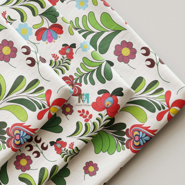 Boho, ungersk folk, blomster mönster, Matyo, Tulpa Tyg (Hungarian Matyó boho floral fabric close-up cottagecore linen - DIY sewing, craft projects handmade)