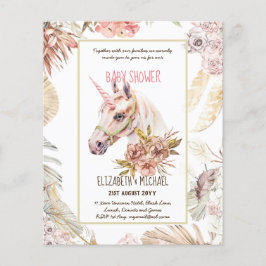 BOHO UNICORN Baby Shower-inbjudan Vattencolor Flygblad